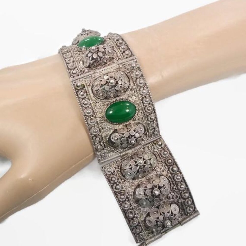 Vintage, Panel Bracelet, Sterling Silver Art Deco, 935 Silver, Jerusalem, Israel